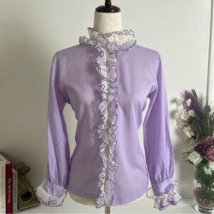 💜SOLD💜 VTG 70s Victorian Inspired  Lavender  Ruffle Blouse Feminine Romantic